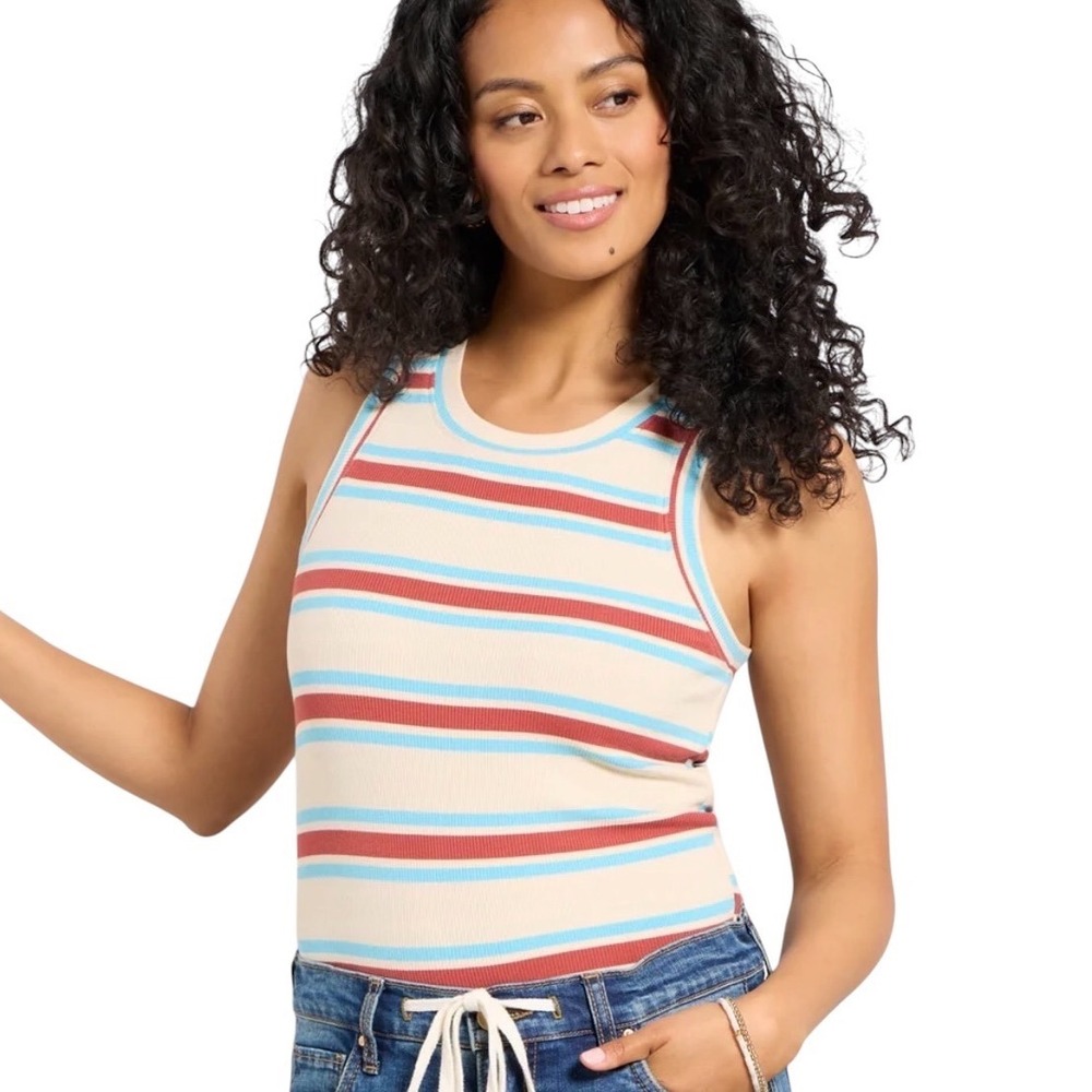 LNA Clothing NWT Jones Rib Tank Womens XS Sedonastripe Blue Red Striped Knit